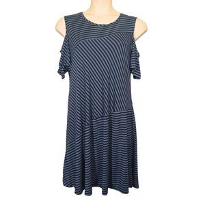 STYLE & CO Cold Shoulder Dress Industrial Blue Stripe Print Stretchy XLarge NWT